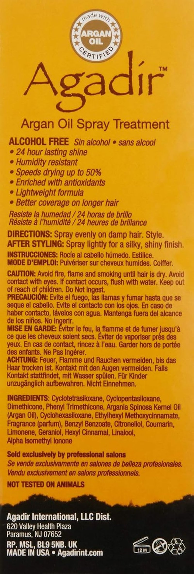 AGADIR Argan Oil Spray Treatment - Nourishing Hair Serum for Shine & Moisture | 2 Fl Oz
