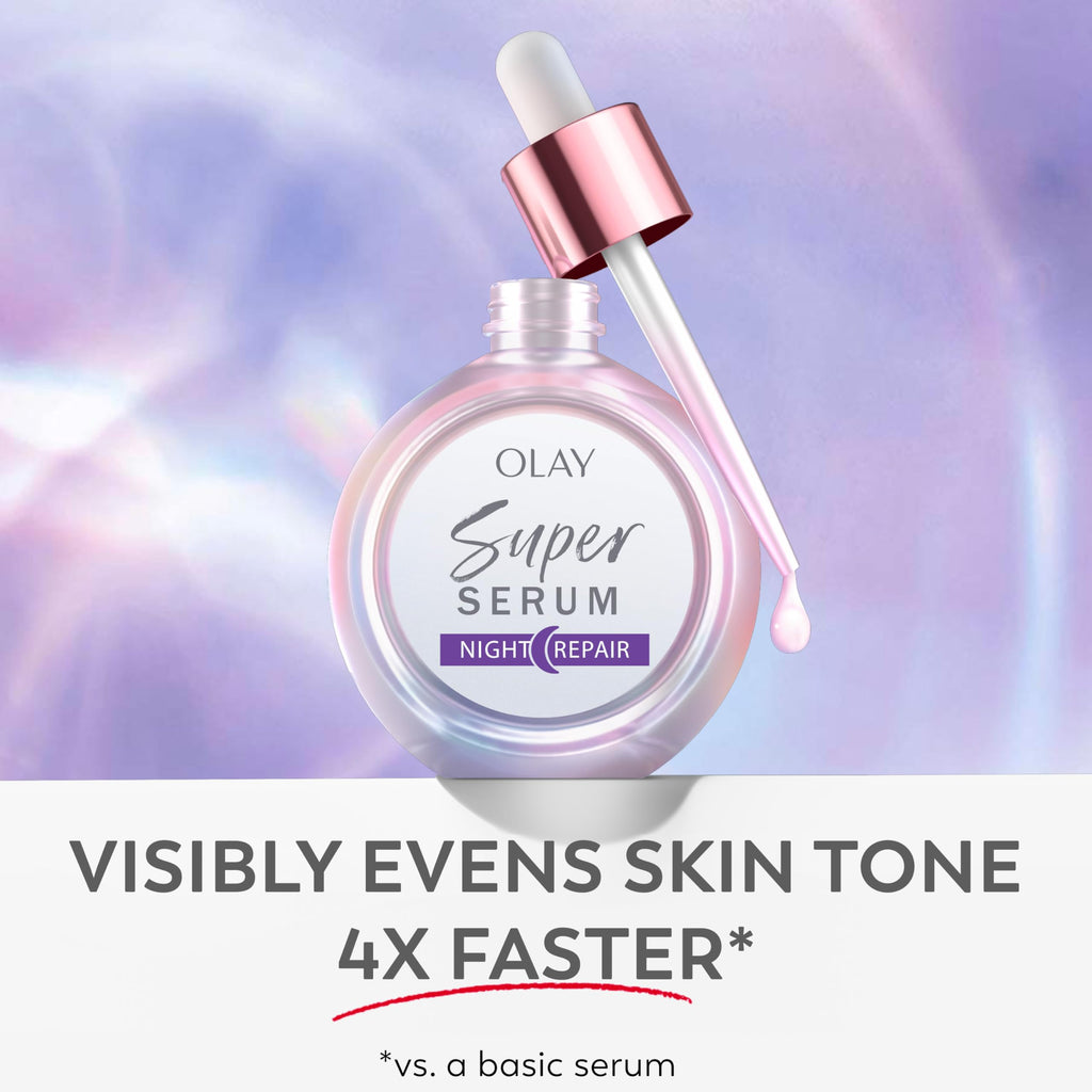 Olay Super Serum Night Repair, Fragrance-Free - Niacinamide, Peptide, Salicylic & Lactic Acid, Glycerin - 5-in-1 Skin Care Benefits - Hydrating, Evens Tone, Reduces Dark Spots, Anti-Aging, 1.0 Oz