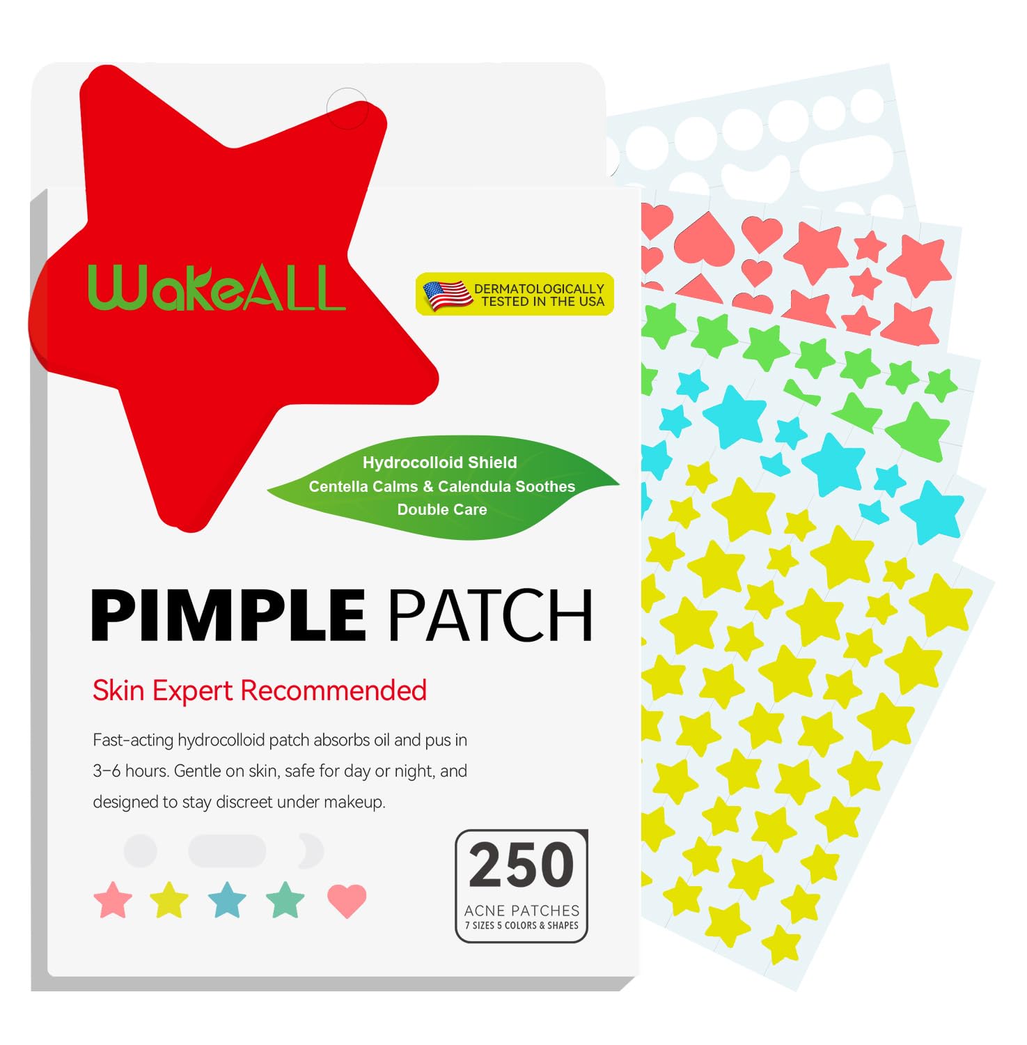 Pimple Patches for Face, 7 Sizes, 5 Shape/Color 255 pcs Acne Patches Hydrocolloid Precise Matches Different Sizes Acne, Spot Stickers With Tea Tree Oil Salicylic Acid Centella Covering Zits Blemishes