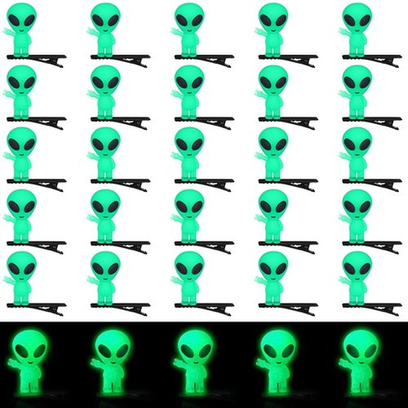 Luinabio 30 Pcs Mini Alien Glow in the Dark Hair Clips Alien Hairpins for Space Theme Party Funny Hair Clips Halloween Accessories for Rave Music Festival