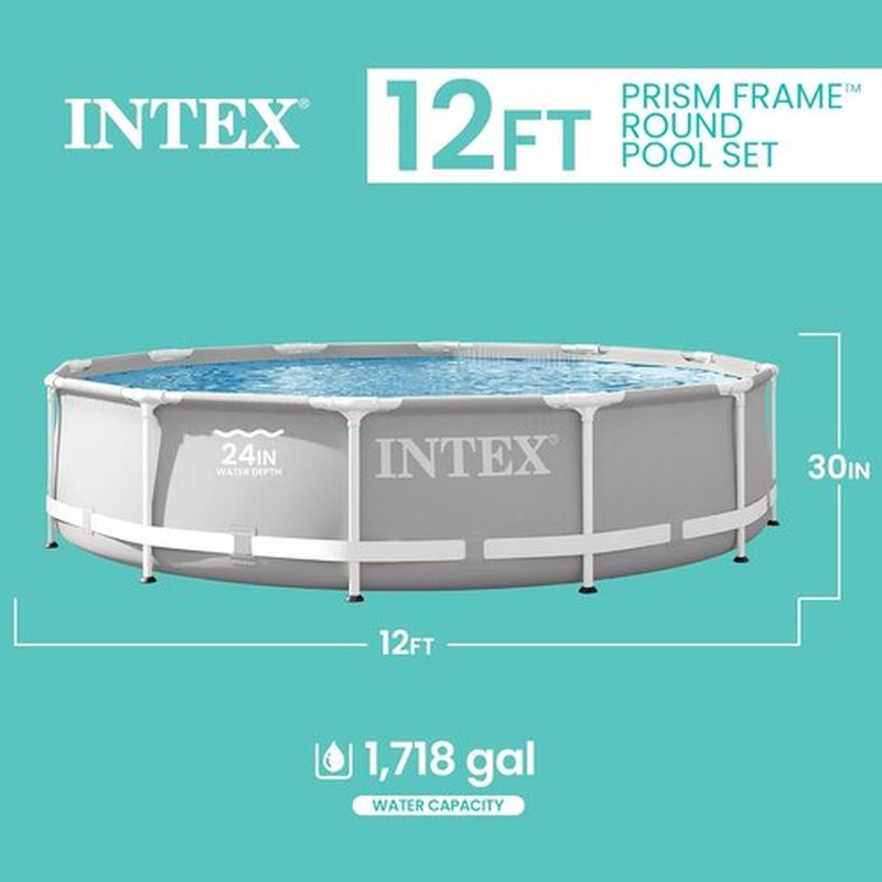 Intex Prism Frame Above Ground Swimming Pool Set - 12ft x 30in | Includes 530 GPH Filter Pump, Puncture Resistant, Rust Resistant, 1718 Gallon Capacity
