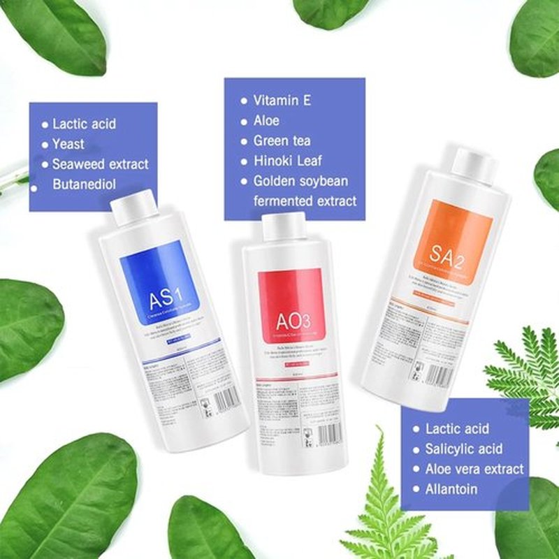 Crowsuggy Aqua Peeling Solution AS1, SA2, and AO3 for Facial Cleansing, Top Salon Skin Scrub, Hydra Skin Scrub Special, Small Bubble Solution (3 Bottle x 400ml)