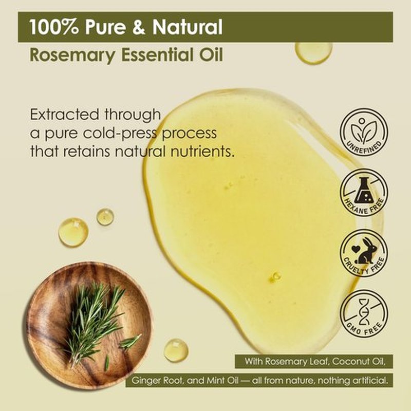Gzarcwv Rosemary Essential Oil 60ml | Scalp Care & Hair Nourishing Oil | Plant-Based Formula for Stronger-Looking, Smoother Hair | Daily Scalp Massage & Hair Care