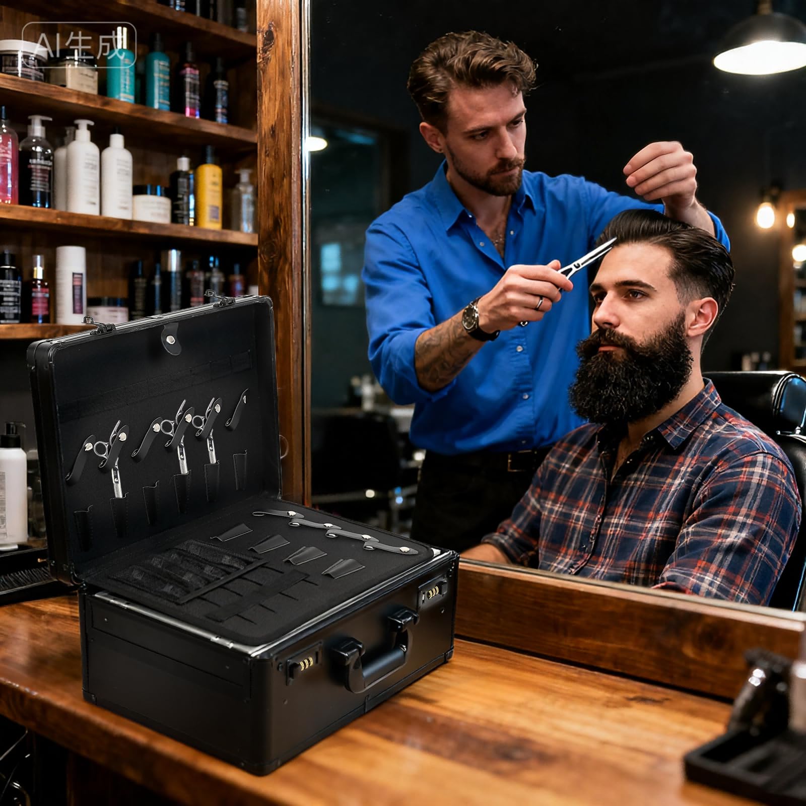 FAHKNS Barber Case, Profesional Barber Travel Case, Barber Box for Clippers and Supplies, Hair Scissors Trimmer Organizer