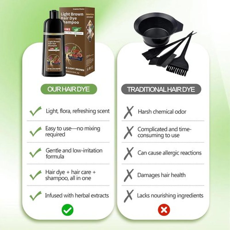 HIS&HERCHOICE Light Brown Hair Dye Shampoo - 3-in-1 Gray Coverage, Ammonia & Paraben Free, Herbal Formula
