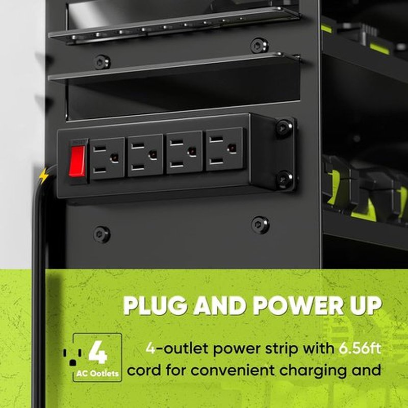 POKIPO Large Power Tool Organizer - Heavy Duty Wall Mount Storage Rack with Charging Station | Holds 600lbs