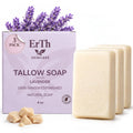 ErTh All-Natural Tallow Soap Bar 3 Pack – Grass-Fed Tallow, Simple Ingredients (Lavender)