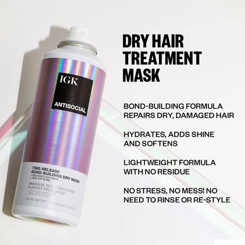 IGK Antisocial Bond-Building Dry Hair Mask - Revive Damaged Hair with Vegan Protein | 5 Oz