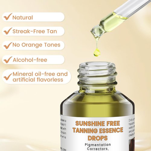 Sunless Tanning Drops - Natural Glow Self Tanner Serum with Hyaluronic Acid & Vitamin E | Fragrance-Free, Lightweight Formula for Face & Body