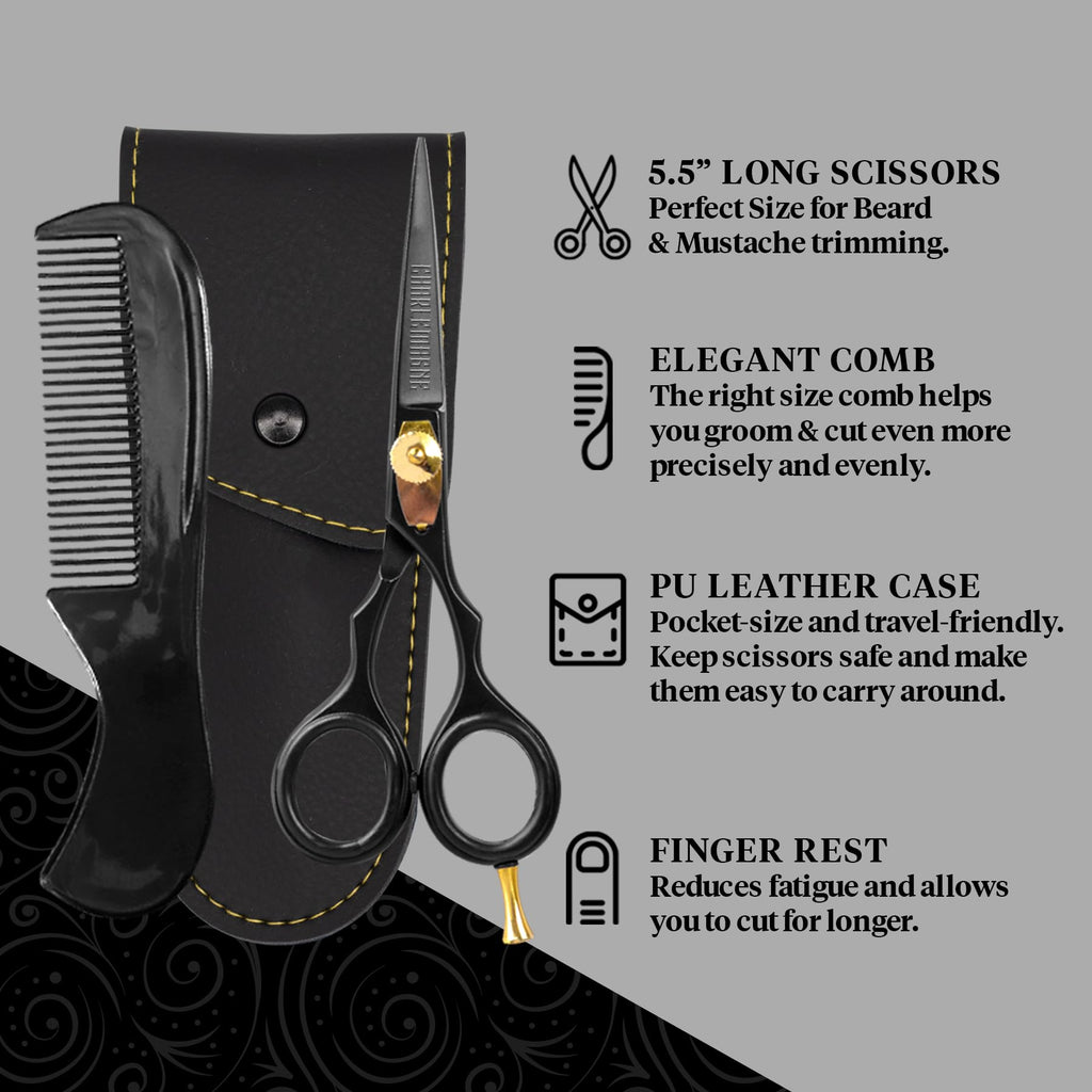 Charlemagne Hand-Forged Japanese Steel Beard & Mustache Scissors - Stainless Steel, 5.5 in - Precision Beard Trimming - Nose Hair Scissors - Fits Mustache Kit & Grooming Kit