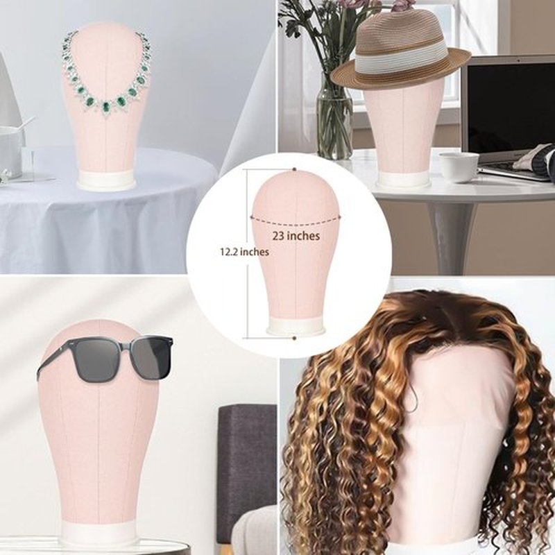 GHWMYD 22 Inch Canvas Wig Head Mannequin Head With 63in Tripod Stand, Manikin Canvas Head Set for Wigs Making Display Styling with Tripod Table Clamp Wig Caps Pins Set Hair Brush, Clips(Pink)