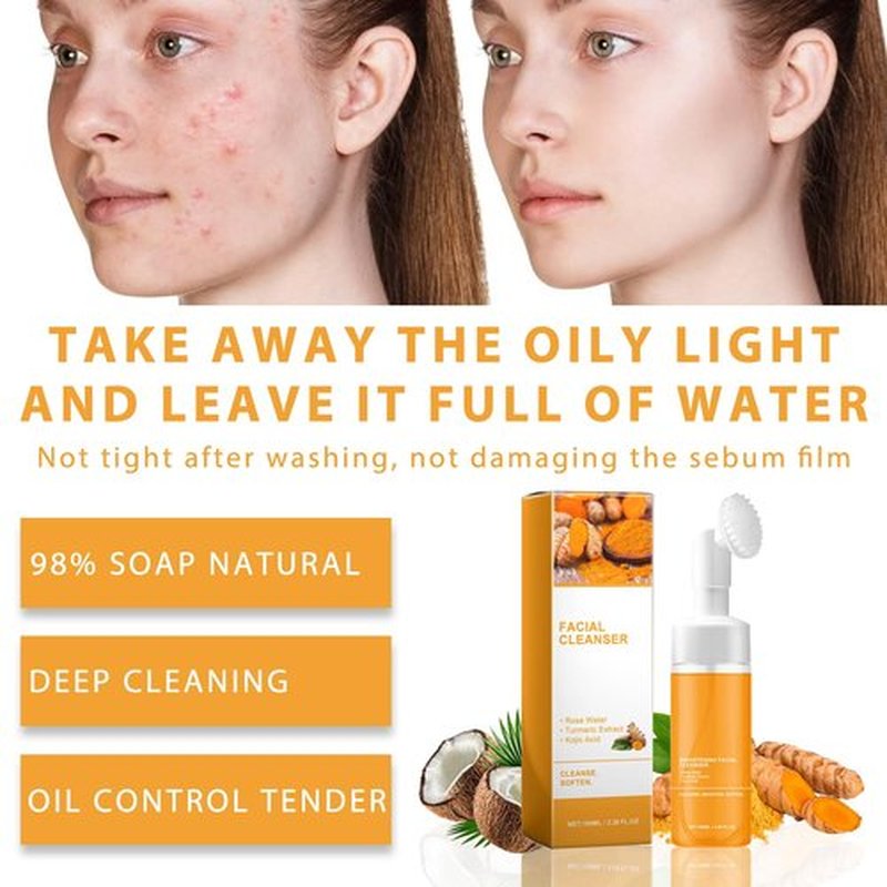 hadaclub Turmeric Wash and Care Two Piece Set, Tuemeric Facial Cleanser & Turmeric Soap Combo, Turmeric Cleansing Mousse,For All Skin Types （1PCS Turmeric Wash+1PCS Turmeric Soap）