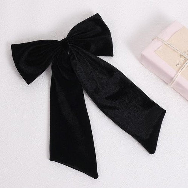 6.5 Inch Velvet Hair Bow Clip Classic Bowknot Ponytail Holder Long Velvet Ribbon Barrette Hair Accessories for Women Girls, Black