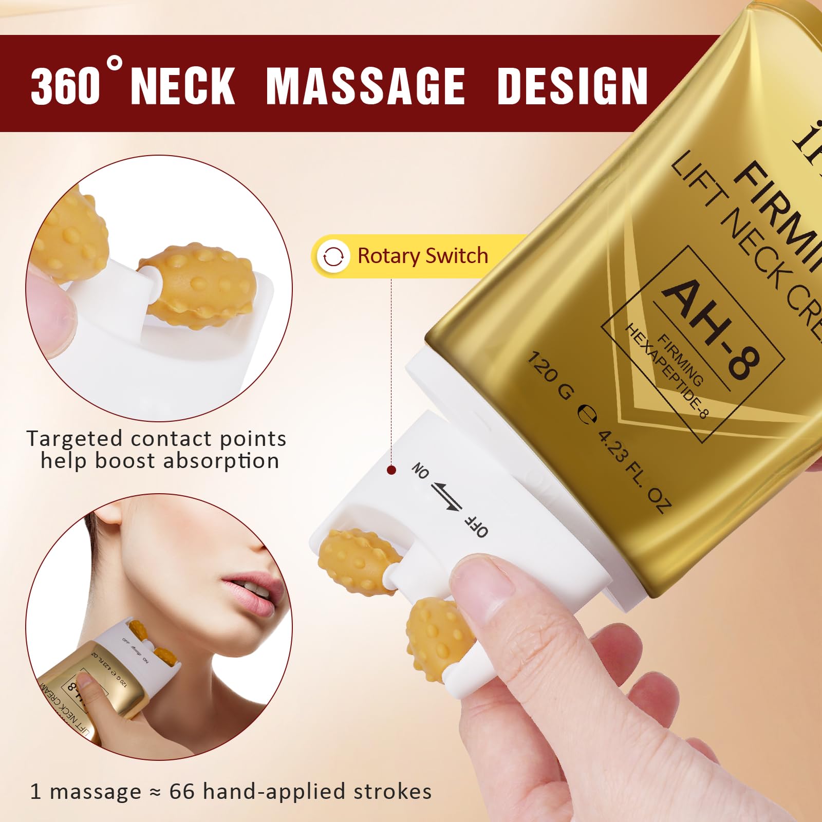 1Pcs Neck Roller Cream, Firming Skin, Reduces Neck Lines, Moisturizes, Improves Elasticity, Anti-Aging, Suitable for Both Men and Women(4.23Fl.oz)