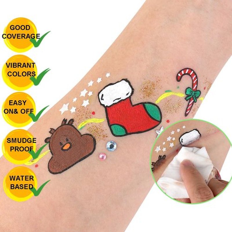 Bowitzki Face Paint Kit for Adults Stencils Glitter Brushes Face Painting Set for Sensitive Skin Water Based FDA Compliant Professional Body Painting (42 new)
