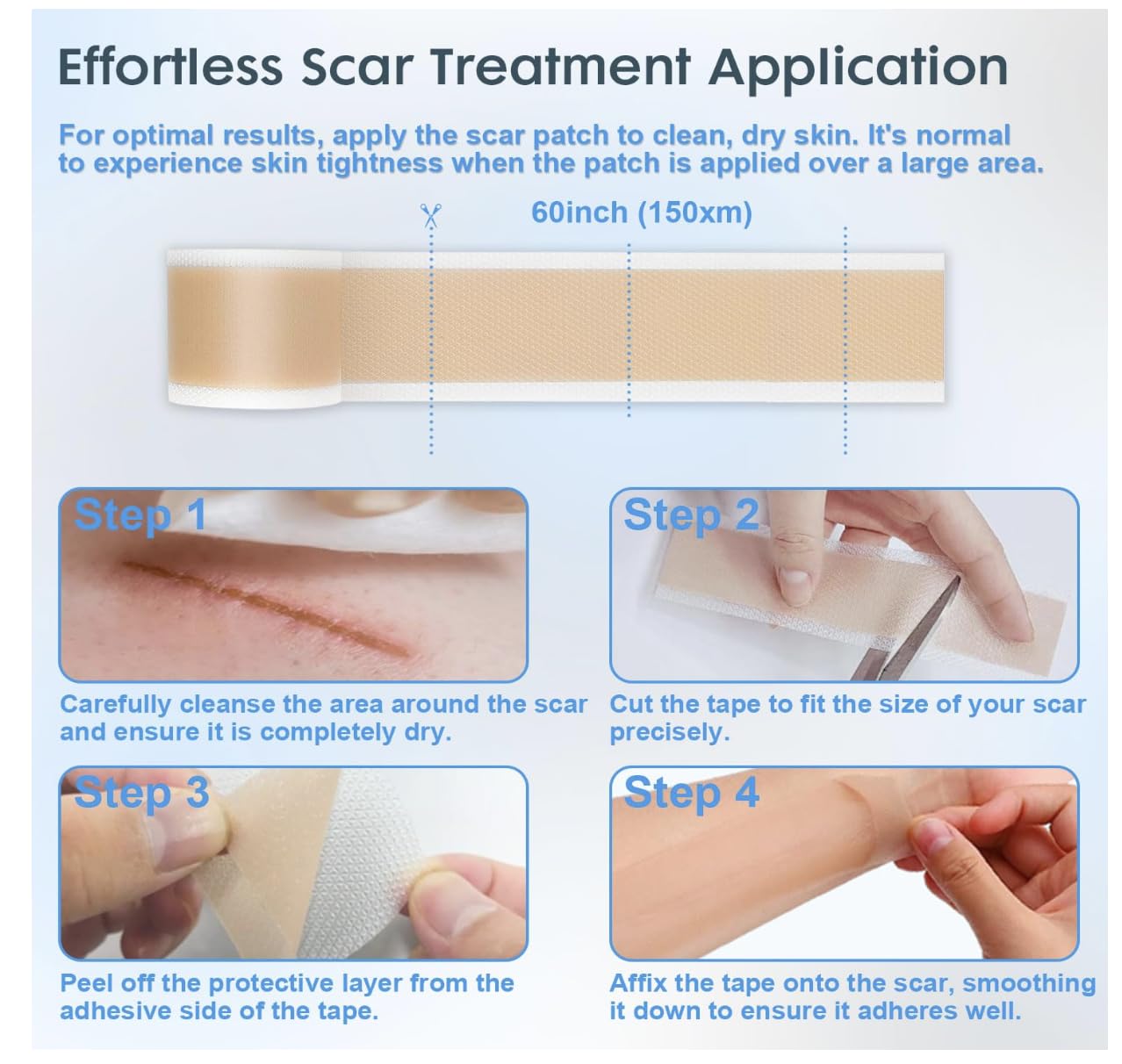 Silicone Scar Tape - Medical Grade Silicone Scar Sheets, 1.6" x 60" - 2 Pack - Professional Scar Removal Treatment for Keloid, C-Section, Surgery, Wrinkles - Reusable Scar Tape Strip