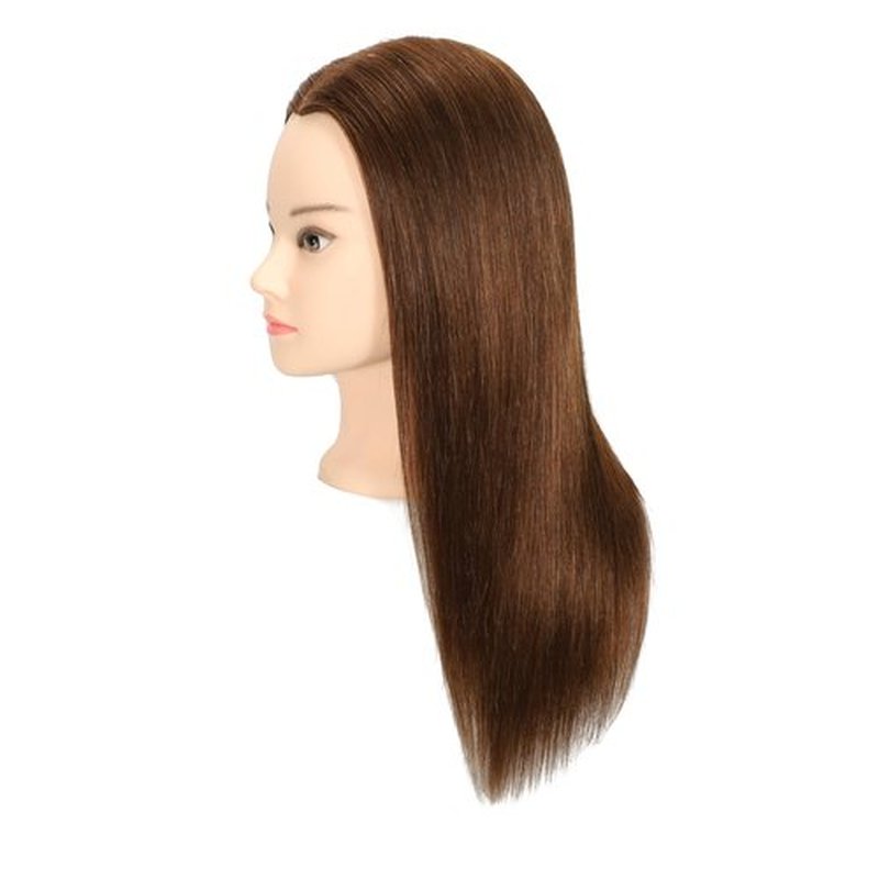 Female 100% Human Hair Mannequin Head Hair Styling Training Head Cosmetology Manikin Head Doll Head for Hairdresser with Free Clamp (brown) (16 Inch)