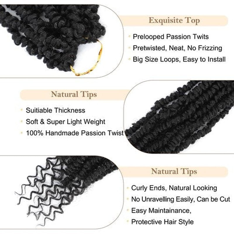 Passion Twist Crochet Hair,14 Inch 9 Packs Pretwisted Passion Twist Hair, Soft Pre Looped And Pre twist Crochet Hair For Women,Black Curly Crochet Braids(14in,1B#)
