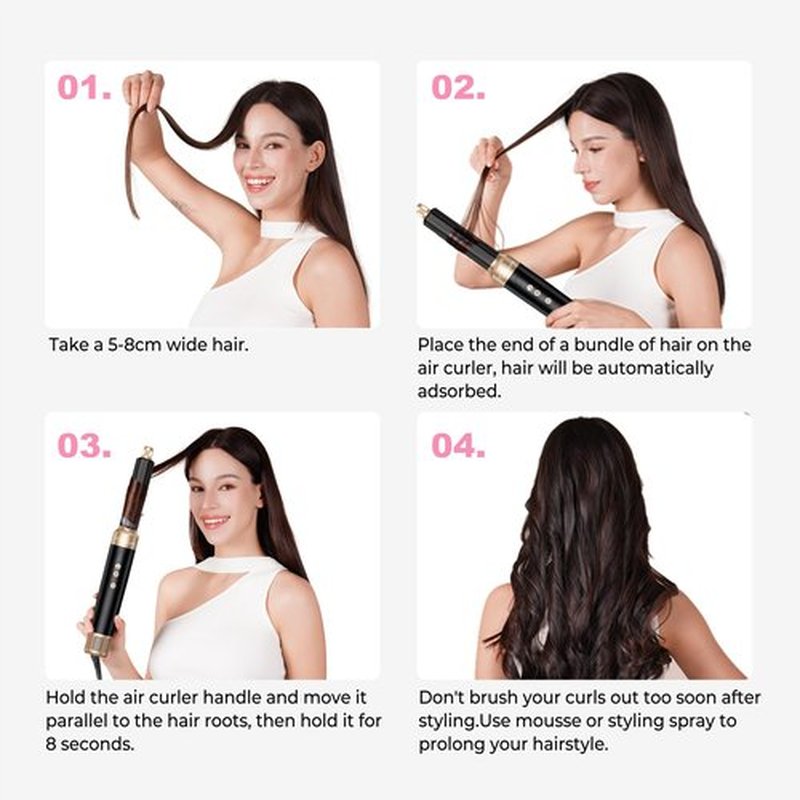 Atopskins 7 in 1 Blow Dryer Brush, Air Wrap Brush Set Hair Dryer Brush 110,000 RPM with Negative Ion Hair Styler Dry, Curling, Volumizing, Straightening and Styling (Black)
