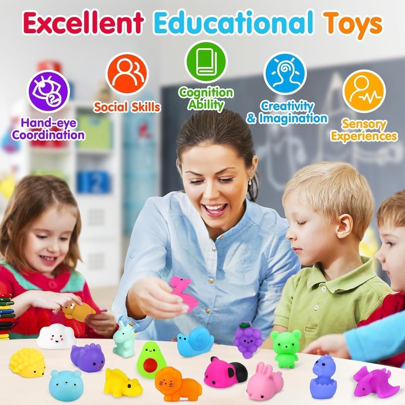 Yunaking 130PCS Mochi Squishies - Kawaii Stress Relief Fidget Toys for Kids | Perfect Party Favors & Classroom Prizes