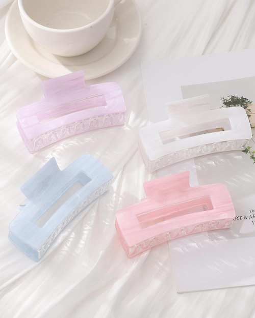 4Pcs Large Acrylic Hair Claw Clips, Nonslip Cute Hair Clips for Thick Hair and Long Hair, Rectangle Marble Claw Clips Hair Accessories for Women and Girls