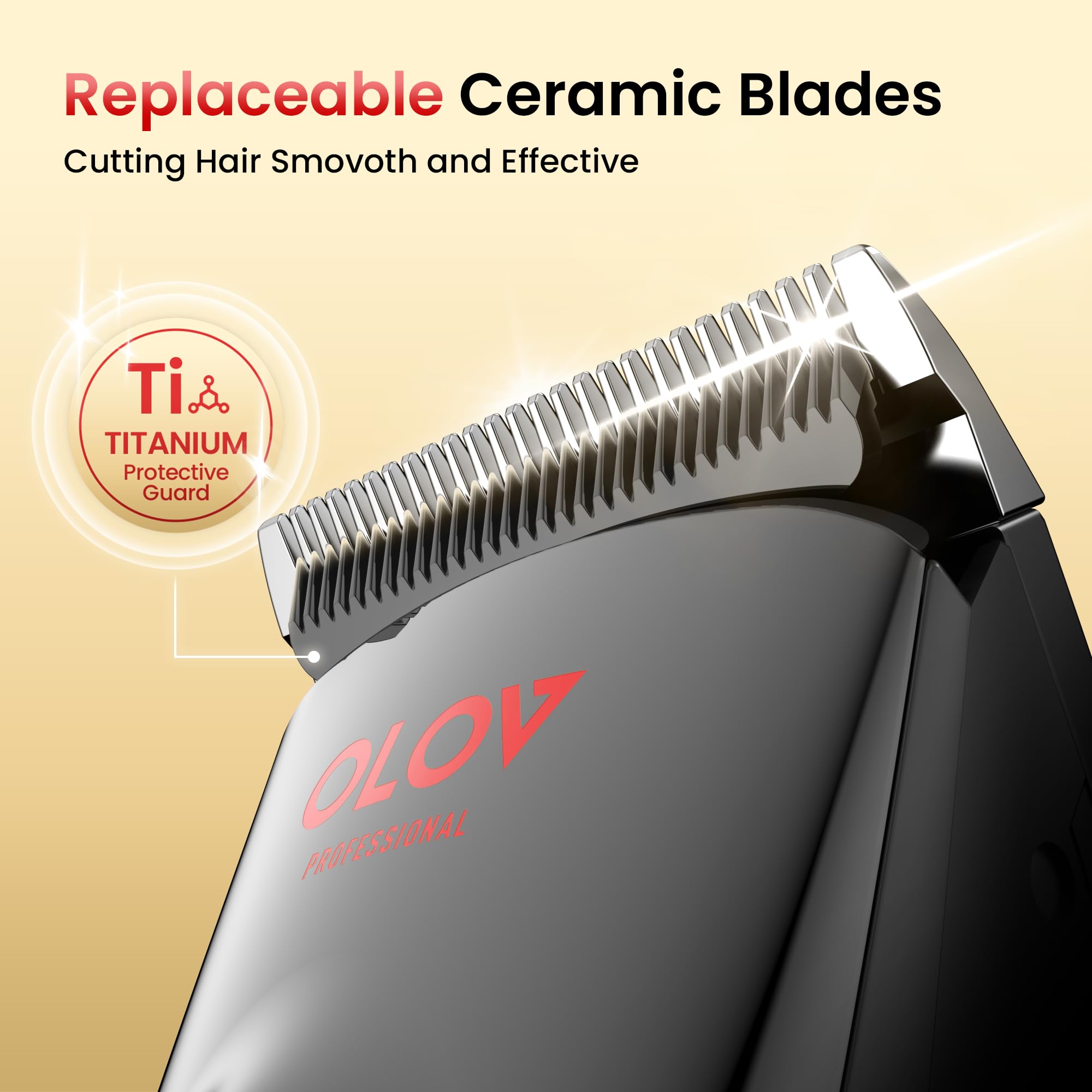 OLOV PROFESSIONAL Hair Clippers for Men, Cordless Hair Clipper Kit, Adjustable 4 Length Setting, 2-Speed Settings, Replaceable Ceramic Blade Heads, Rechargeable Hair Clippers for Family (Red)