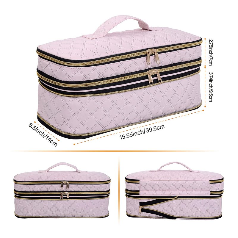 UOZL Hair Dryer Curling Iron Storage Bag, Travel Carrying Case, Slim Expandable Handheld Dual-Layer Travel Storage Bag for Dryer/Hair Tool Organizer/Style Organizer (Pink)