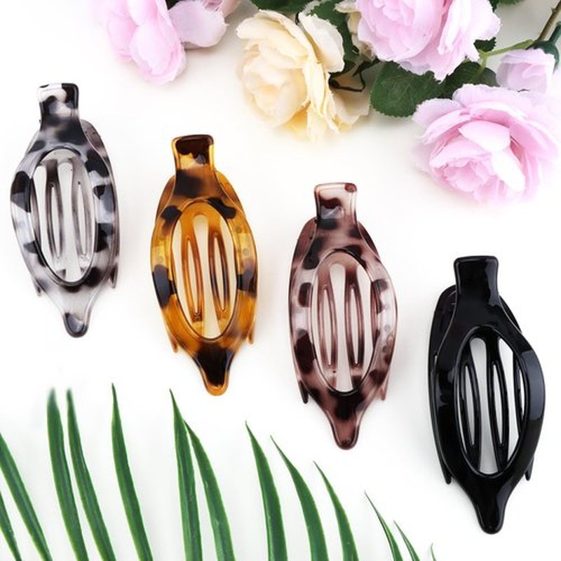 Atoden Flat Hair Clips Duckbill Large Claw Clips for Thick Medium Thin Hair 4Pcs Non Slip French Barrettes Alligator Accessories for Women Girls Leopard Black