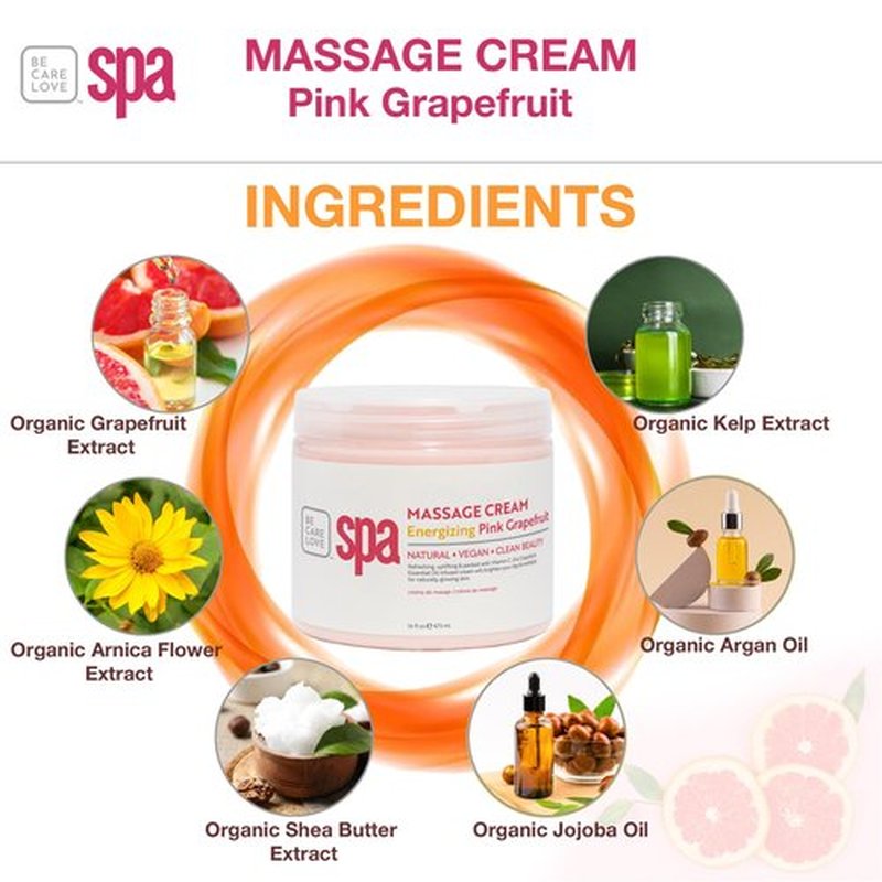 BCL SPA Massage Cream - Body Lotion & Body Cream with Organic Pink Grapefruit, Shea Butter, Aloe Vera, Vitamin E, Argan, and Almond Oils - Nourish & Revitalize skin. Home/Professional use 16 fl oz