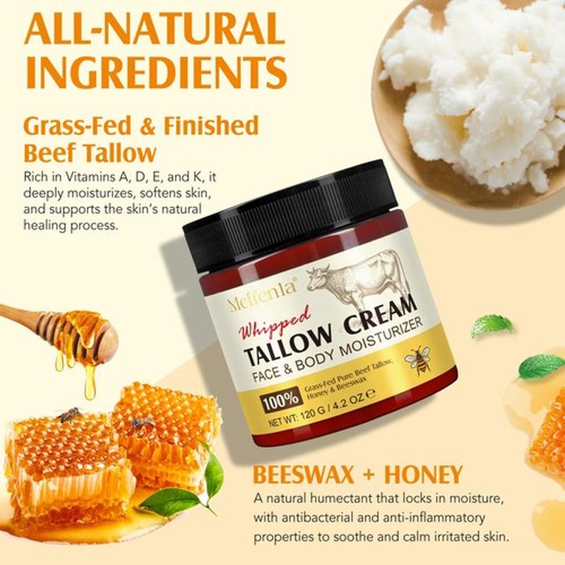 ABOUME Beef Tallow for Skin, Natural Tallow and Honey Balm - Hydrating Tallow Balm with Raw Honey and Beeswax, Beef Tallow Moisturizer, Deep Hydration For Face and Body, 4.2 OZ