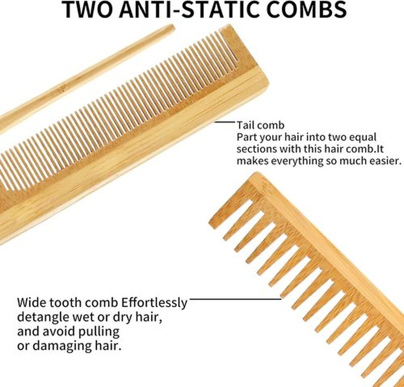 4PCS Bamboo Hair Brush Set – Eco-Friendly Paddle Brush, Wide-Tooth Comb & Tail Comb – Detangling, Scalp Massage, Reduces Frizz, Promotes Hair Growth