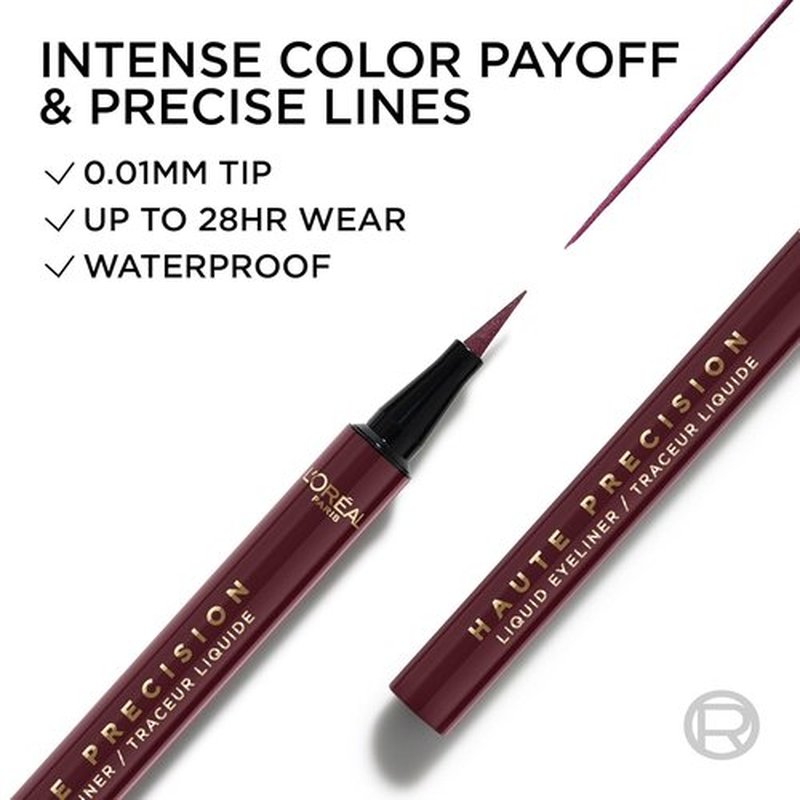 L'Oreal Paris Waterproof Liquid Eyeliner - Haute Precision Micro-Tip for 28HR Smudge-Proof Wear | 050 Burgundy Cashmere