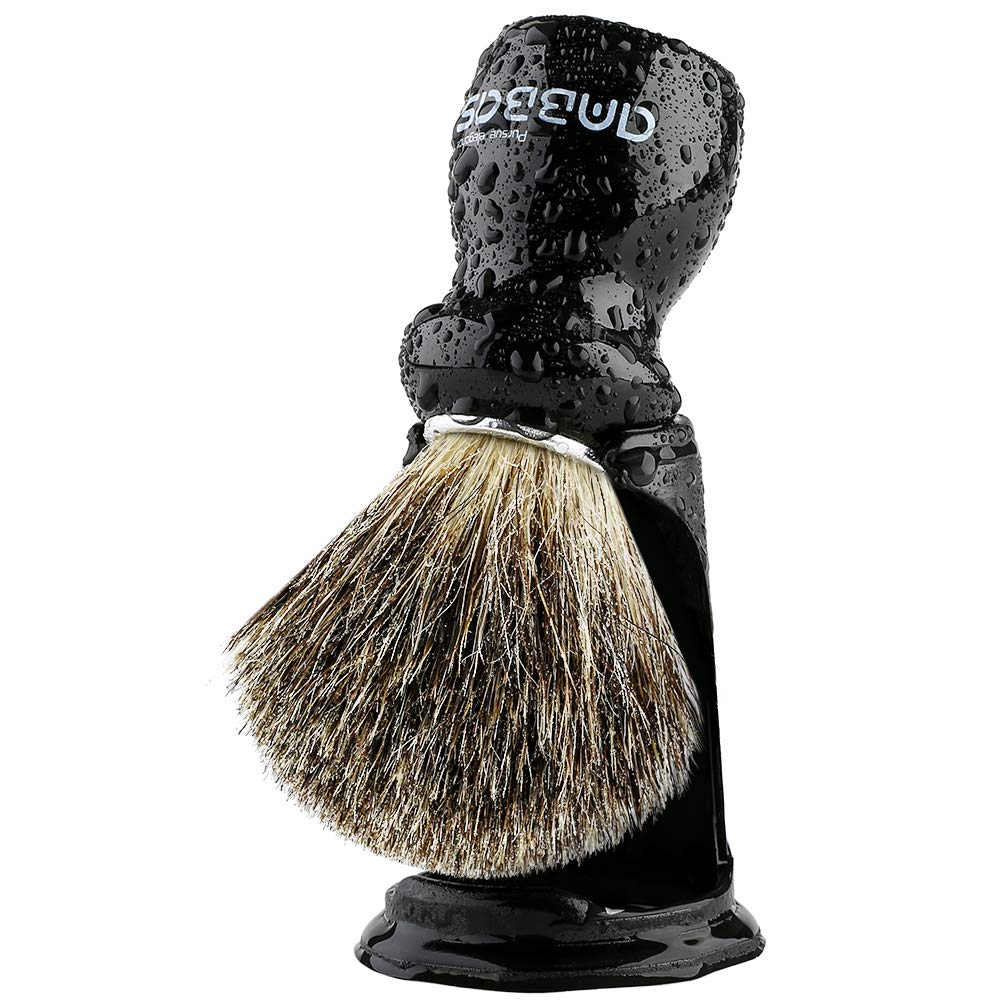 2IN1 Shaving Brush with Holder Set,Anbbas Synthetic Badger Brush with Wood Handle,Black ABS Wall Mounted Adjustable Shaving Stand for Most Wet Shave Brushes