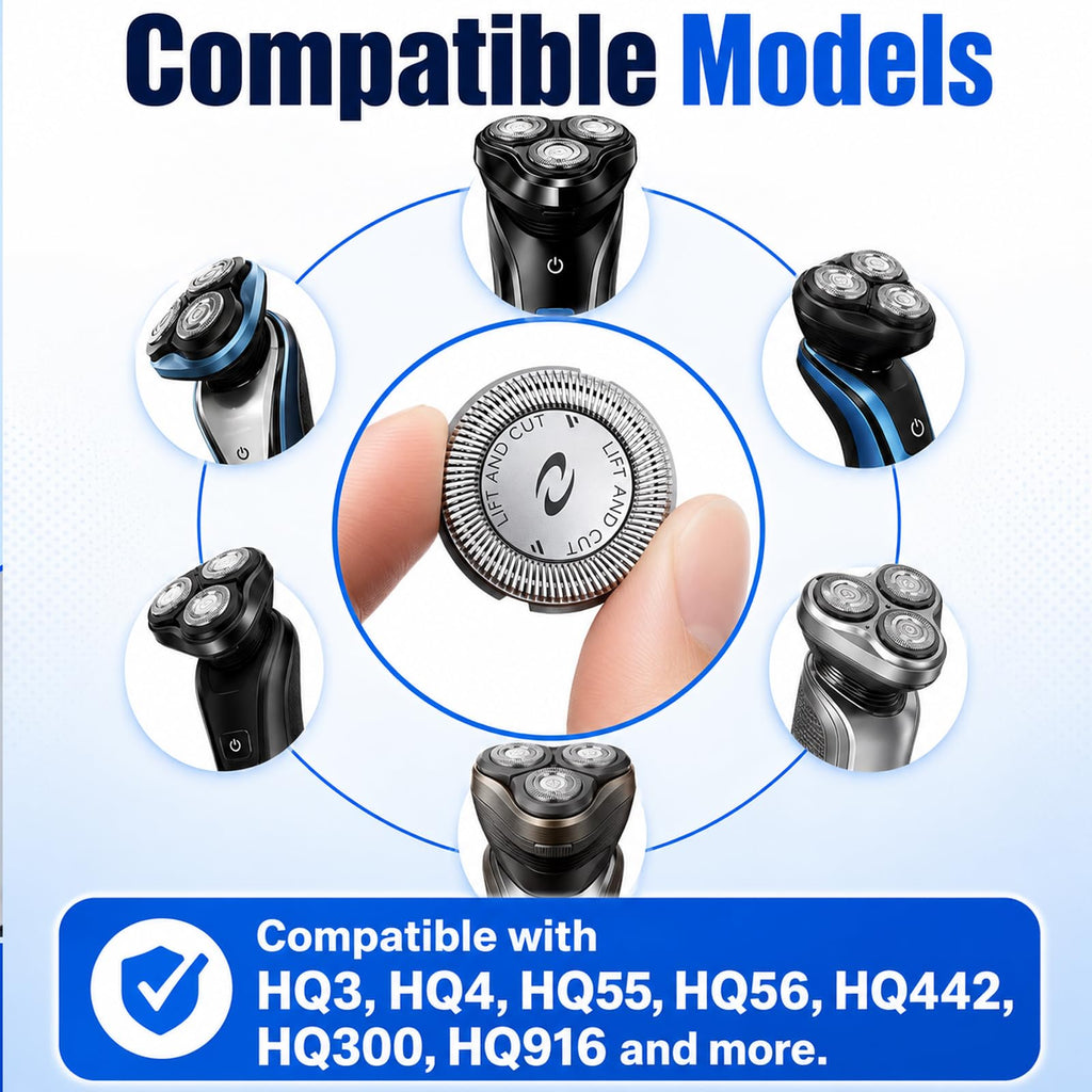 Poweka 6pcs HQ56 Replacement Shaver Heads for HQ3 HQ4 HQ55 HQ56 HQ6,Razor Shaving Heads Blade Compatible with Philipss Norelcos HQ300 HQ442 HQ916 HS190 HQ6990 Electric Shavers