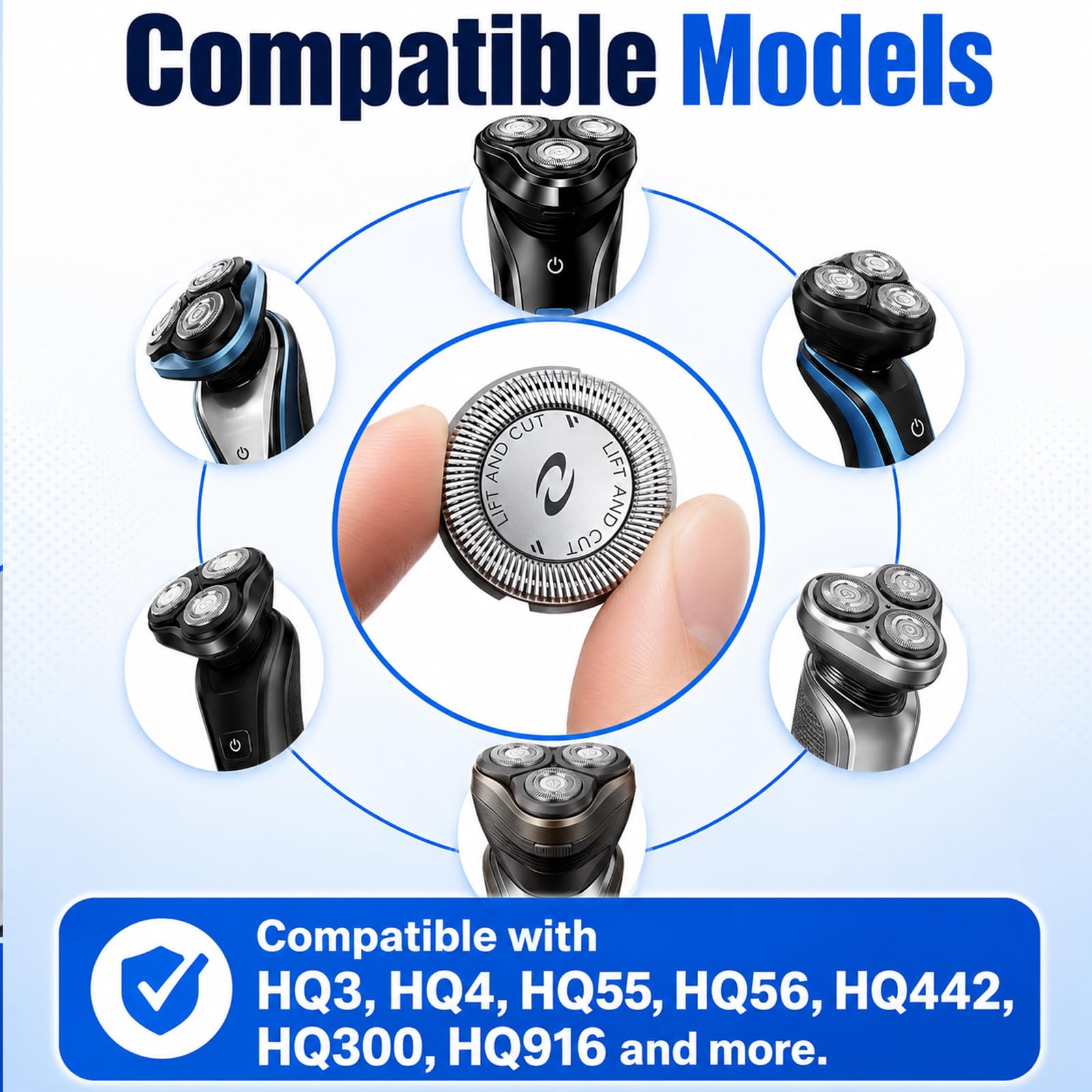 Poweka 6pcs HQ56 Replacement Shaver Heads for HQ3 HQ4 HQ55 HQ56 HQ6,Razor Shaving Heads Blade Compatible with Philipss Norelcos HQ300 HQ442 HQ916 HS190 HQ6990 Electric Shavers