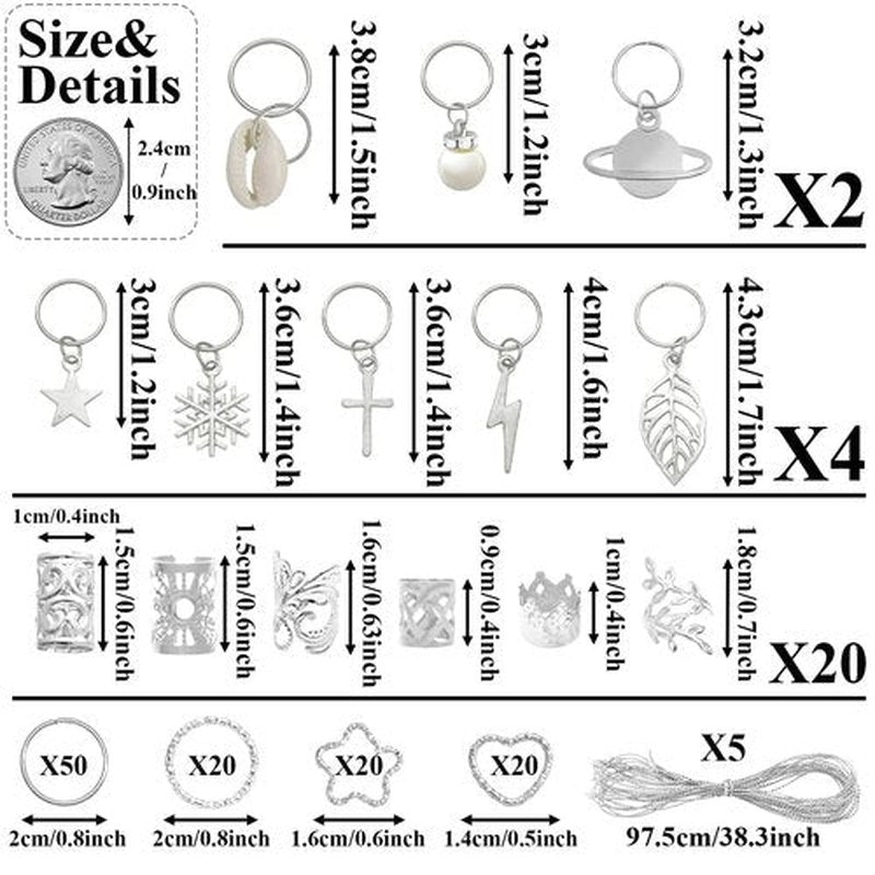 Fscwlmon 260 Pcs Hair Jewelry for Braids,Hair Beads Accessories for Dreadlock,Metal Hair Clips Cuffs Rings,Loc Rave Hair Charm Decorations Adjustable Kits for Men Women