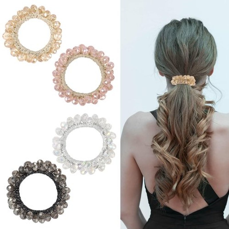 4 PCS Rhinestone Hair Ties, Bracelets Hair Ties for Thick or Thin Hair, Boho Hair Ties for Ponytail Holders, 2.2’’ Hair Tie for Women No-Damage