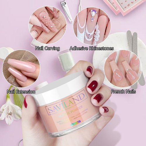Saviland Nude Acrylic Powder - 1oz Professional Color Acrylic Nail Powder for Acrylic Nails Extension, 3D Nail Art Acrylic Polymer Powder, No Need Nail Lamp