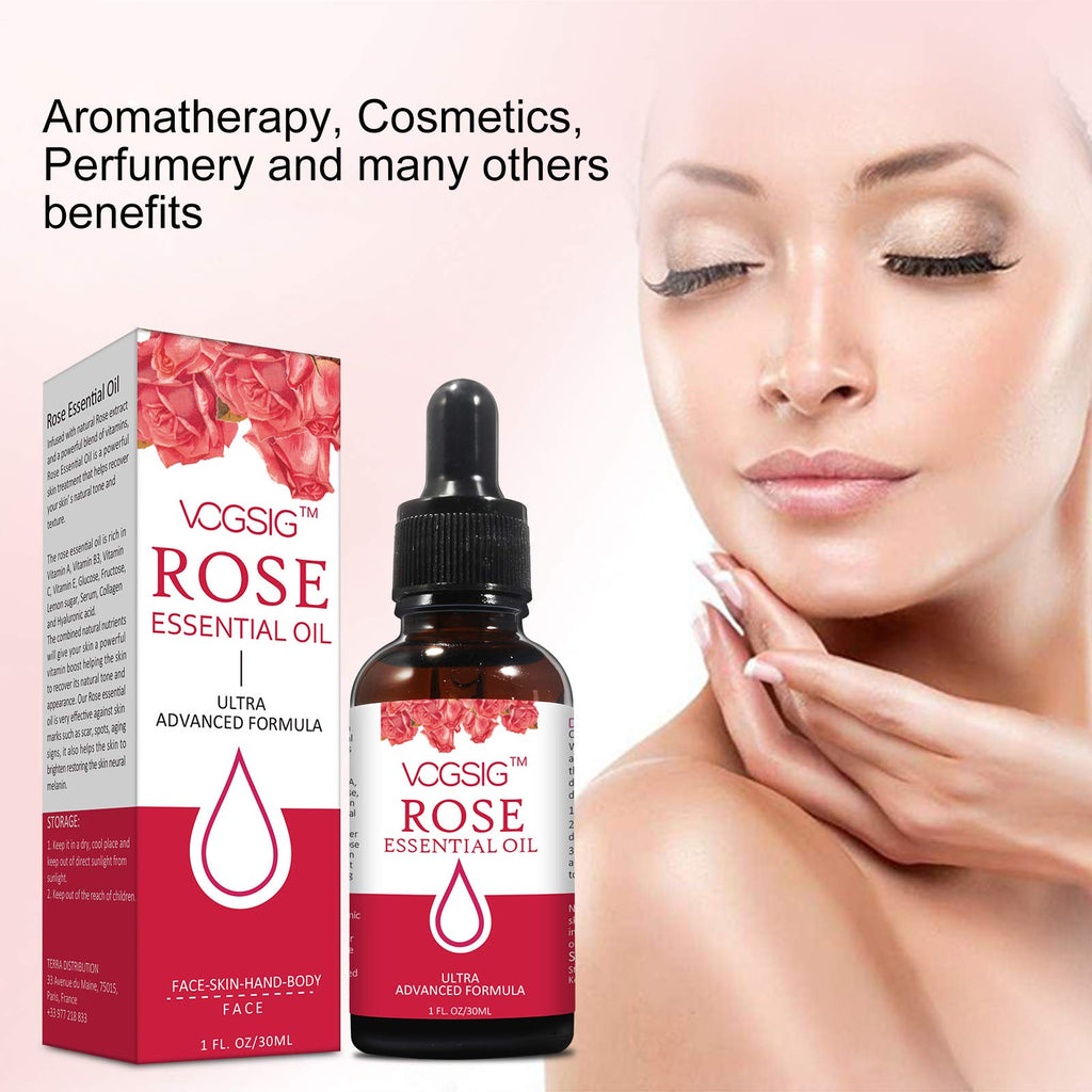 VOGSIG Rose Essential Oil 30ml - Aromatherapy, Skin Moisturizing, Anti-Aging, Reduce Pigmentation, Quickly Absorbed