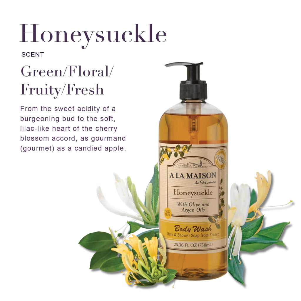 A LA MAISON Hydrating Body Wash Honeysuckle, Uses: Body, Essential Oils, Plant Based, Vegan, Cruelty-Free, Alcohol & Paraben Free (25.36 oz, 1 Pack)