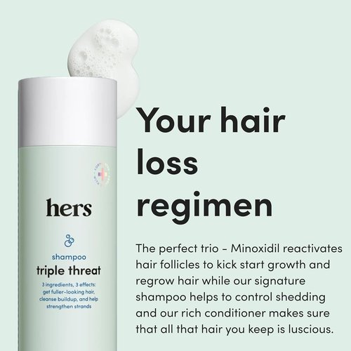 Hers Triple Threat Hair Regrowth Set - Shampoo, Conditioner & 2% Minoxidil - Biotin & Pumpkin Seed Oil - Napa Rose Scent - 3 Count