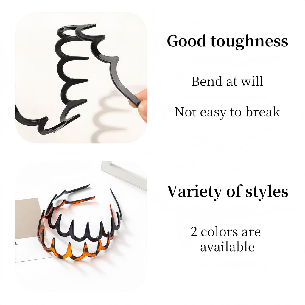 USHJNV New U Shape Fashion Tooth Hair Comb Headband, High Cranium Head Bands for Women's Hair, Reversible Korean Headbands with Teeth, Zigzag Headbands for Women (Amber color + Glossy black,2 Pieces)