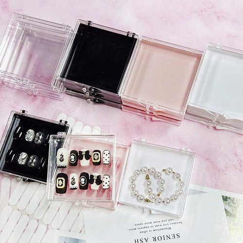 Sawvolker 12PCS Press On Nail Packaging Storage Box,Square Plastic Nail Case Storage Display Box for False Fake Nails Press on Nails Organizer for Small Business Home Nail Salon Use
