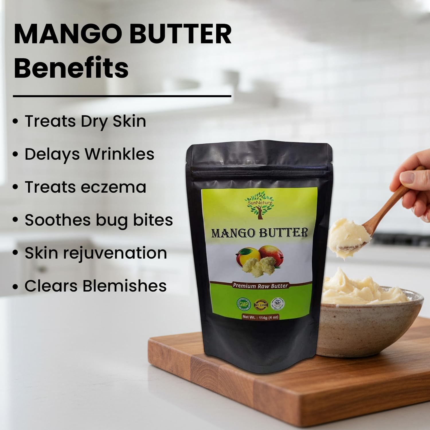 SunNature 100% Pure Mango Butter - Can Substitute Shea Butter in Soap and Lotion Recipes - Moisturising, Scent-free, Hexane-free (4 Oz)