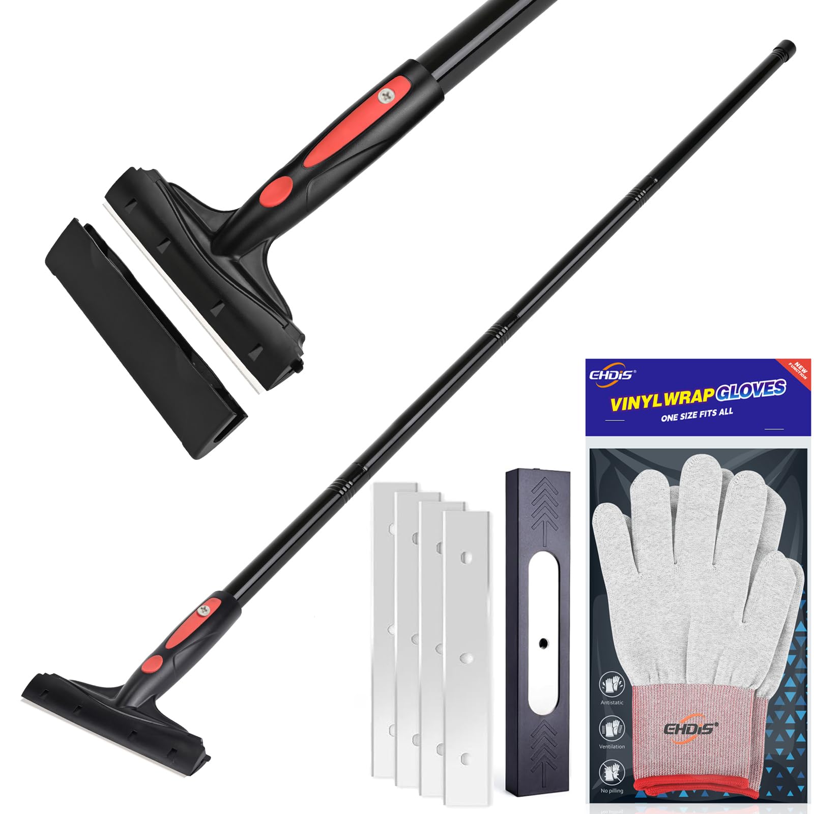 EHDIS Extenble Razor Blade Scraper, 16''-58'' Long Handle 6" Wide Blade Scraper Tool with 10 Double-Edge Blades for Cleaning Paint, Caulk, Adhesive,Painting, Tile, Floors, Ice Scraper (068-pro)