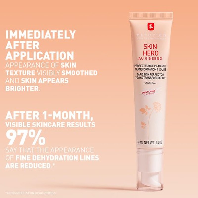 Erborian Skin Hero with White Ginseng, Facial Concealer and Makeup Primer - Non-Tinted Bare Skin Perfecting Face Moisturizer Smooths, Blurs & Illuminates- Silicone Free Korean Skincare