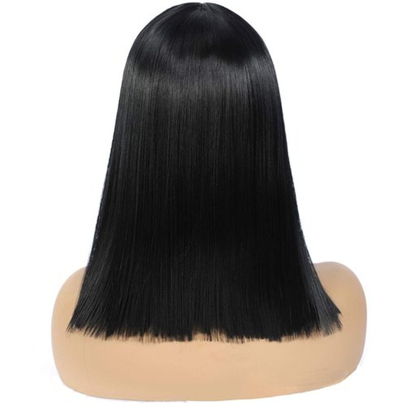 morvally Short Straight Black Wig with Bangs Natural Looking Heat Resistant Hair Cosplay Costume Wigs for Women (14 inches Natural Black)