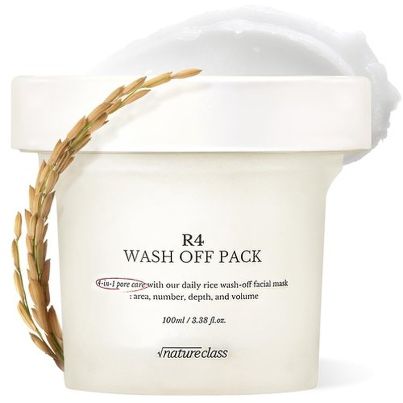 NATURECLASS R4 Rice Wash Off Facial Mask – 4-in-1 Korean Skin Care, Pore Refining, Gentle Exfoliating, Hydrating, Smooth Texture, Rice Ferment & Enzyme, Soft Cream Wash-Off, 3.38 fl oz