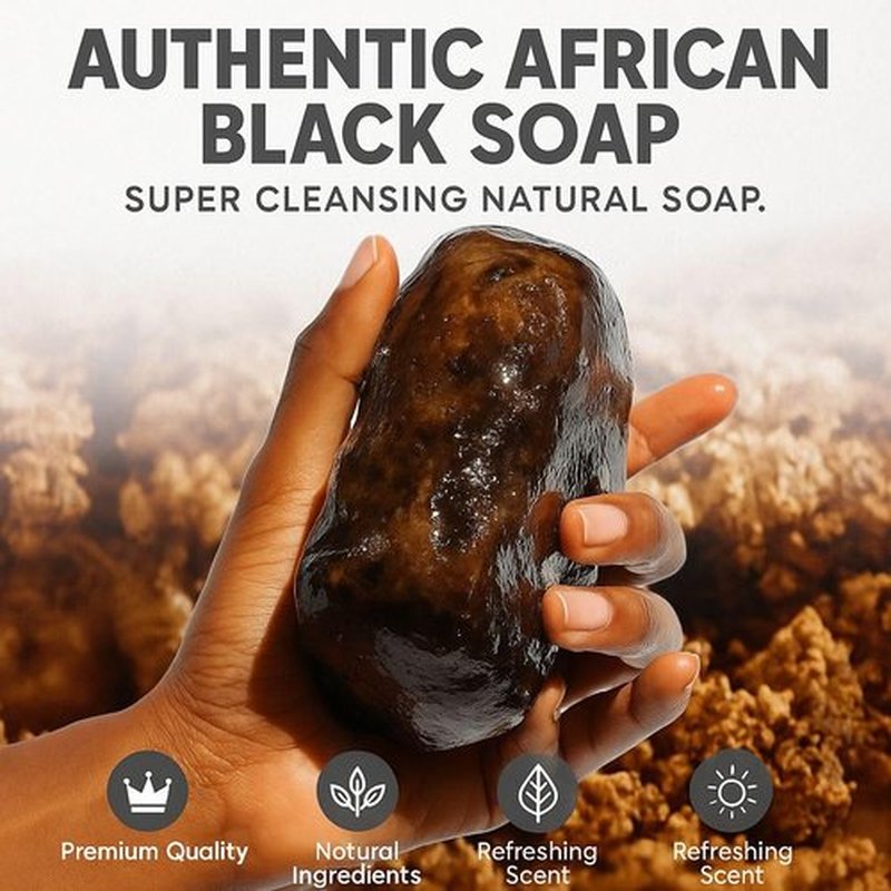 Raw natural authentic organic African black soap bar for acne and dark spots, face and body ghana black african soap scented with mint.