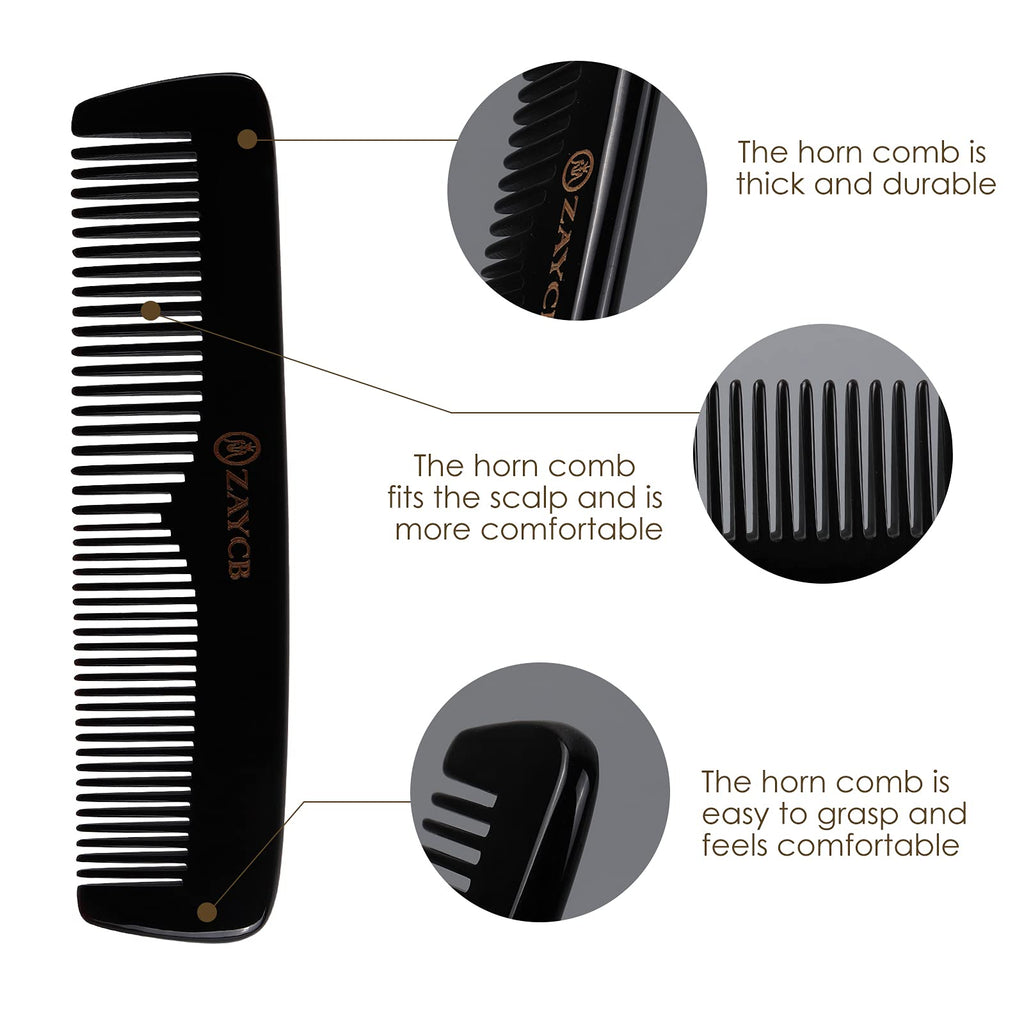 ZAYCB Buffalo Horn Comb - Anti-Static Detangling Styling Comb for All Hair Types (Classic Fine Tooth, Men, Women, Kids)
